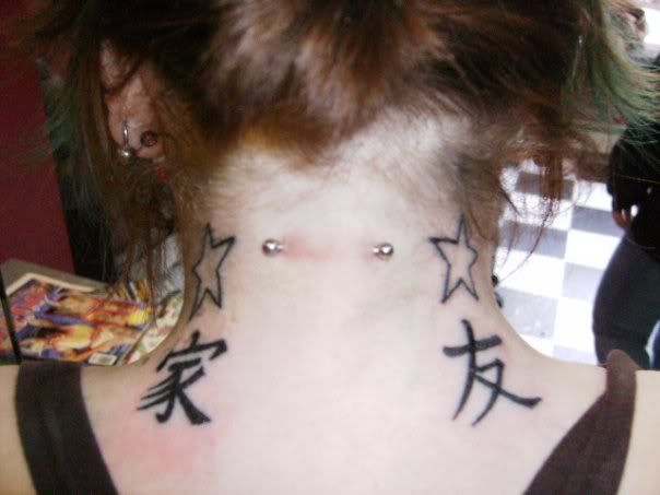 Neck Nape+piercing+and+kanji+tattoos 