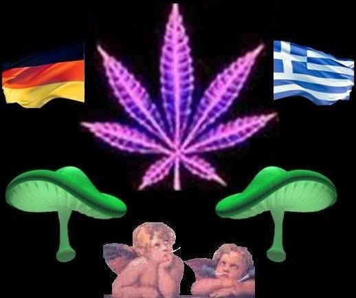 Angels Smoking Weed With Shrooms And Greek/German Flags