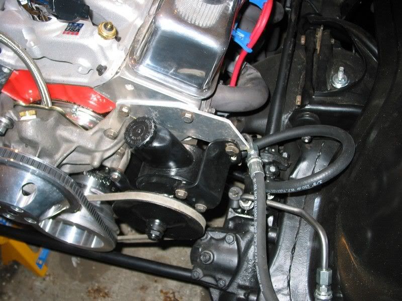 Need a pic of a SBC, SWP power steering & alternator setup WITH header