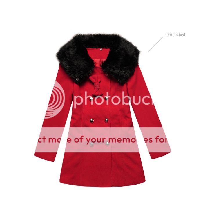 J2205 Japan Red Fur Collar Bow Double Breasted Coat  