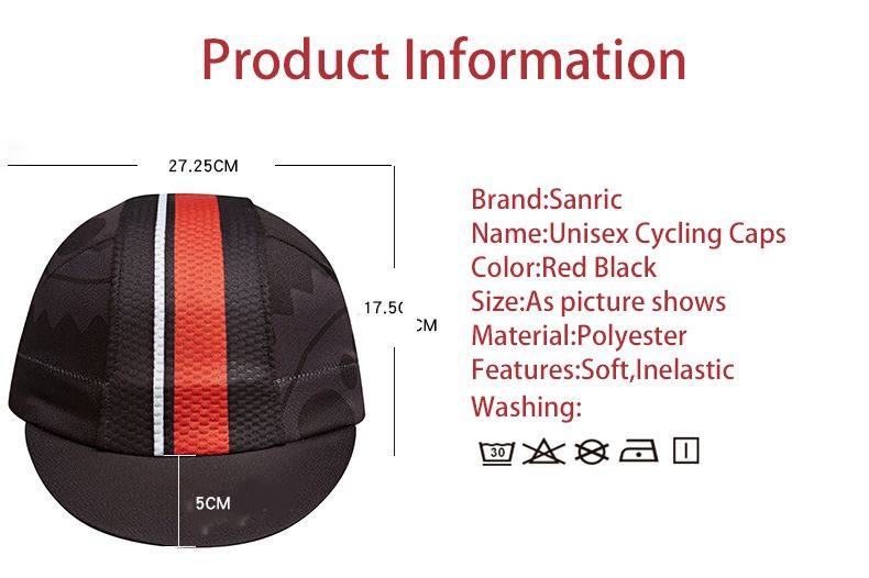 Santic Cycling Cap Soft Inelastic Sun Protective Outdoor Hat Black Red