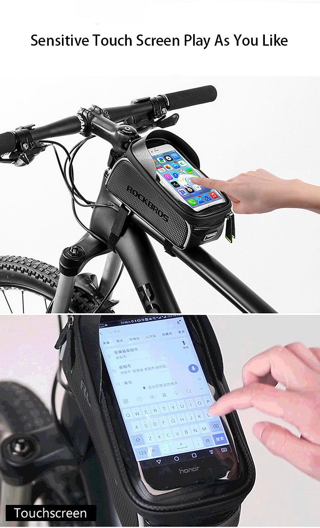 RockBros Bicycle Frame Front Bag for 6.0/"Touch Screen Mobile Phone Black Bag