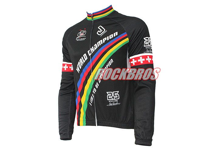 JAKROO Cycling Fleece Thermal Long Jersey World Champion Black  